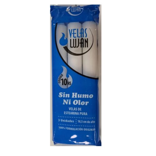 VELAS LUJAN ETIQUETA AZUL 10 hs x 3 UNIDADES