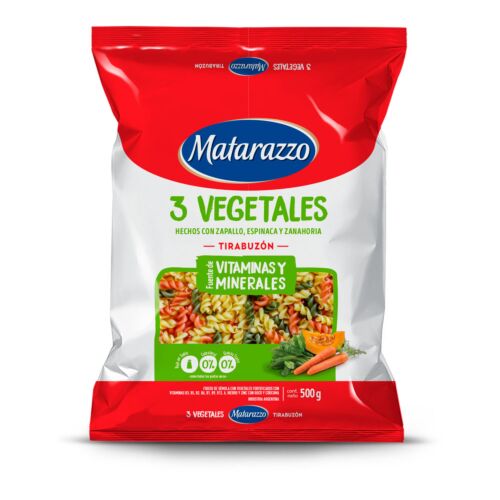 FIDEOS MATARAZZO TIRABUZON 3 VEGETALES x 500 GR