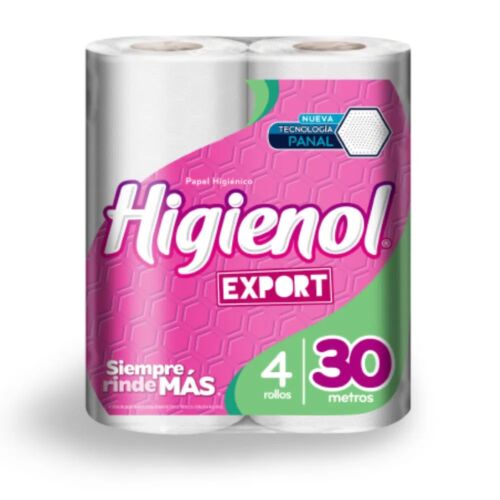 PAPEL HIGIENICO HIGIENOL EXPORT 30 MTS x 4 UNIDADES