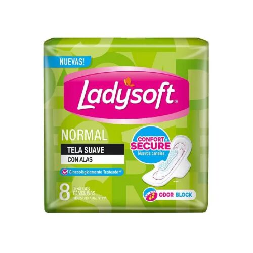 TOALLITAS FEMENINAS LADYSOFT NORMAL CON ALAS SUAVE x 8 UNIDADES