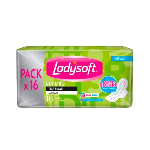 TOALLITAS FEMENINAS LADYSOFT NORMAL CON ALAS SUAVE x 16 UNIDADES
