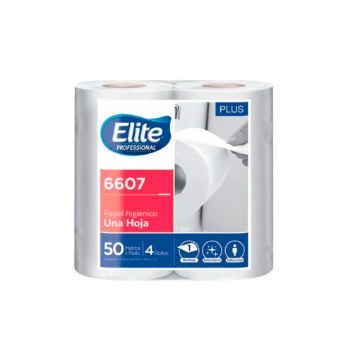 PAPEL HIGIENICO ELITE HOJA SIMPLE 50 MTS X 4 UNIDADES