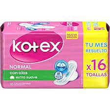 TOALLA FEMENINA KOTEX NORMAL CON ALAS X 16 UNIDADES