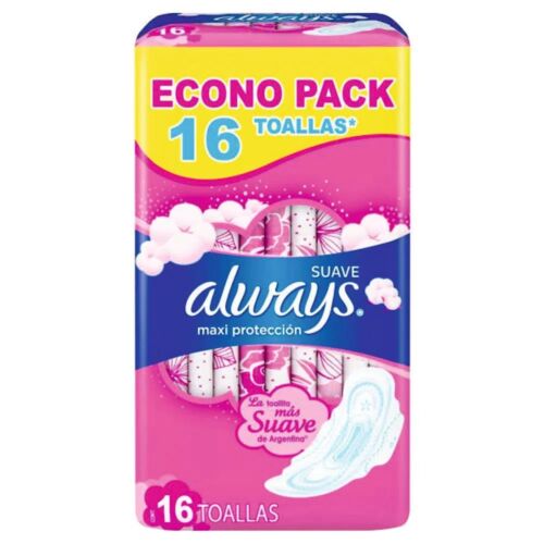 TOALLITAS FEMENINAS ALWAYS MAXIMA PROTECCIËN SUAVE FLEX x 16 UNIDADES
