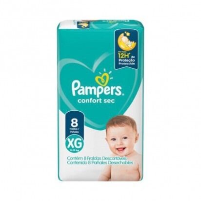 PAÑALES PAMPERS CONFORT SEC XG x 8 UNIDADES
