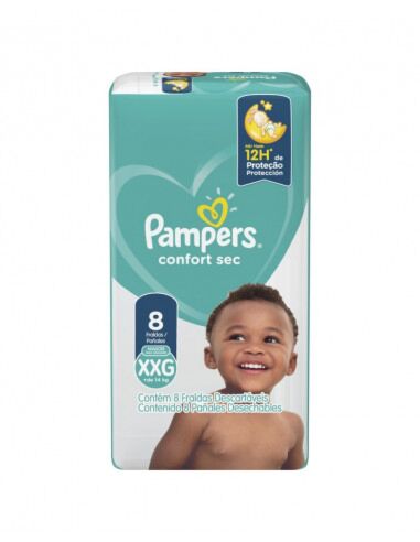 PAÑALES PAMPERS CONFORT SEC XXG x 8 UNIDADES