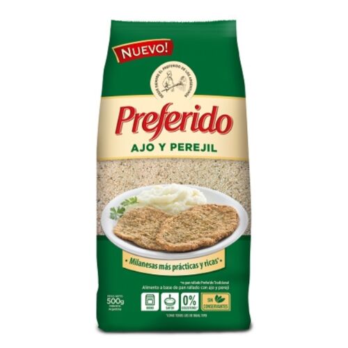 PAN RALLADO PREFERIDO AJO Y PEREJIL x 500 GR