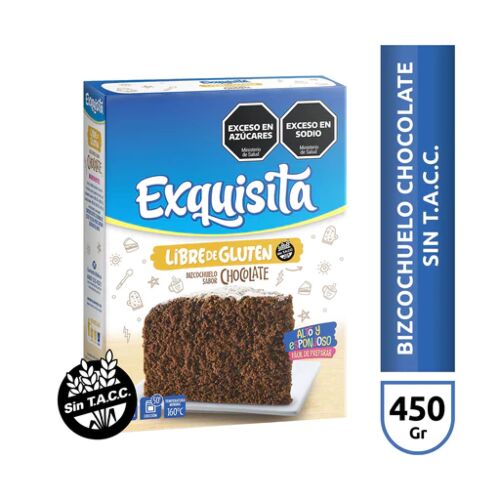 BIZCOCHUELO EXQUISITA CHOCOLATE SIN GLUTEN x 450 GR