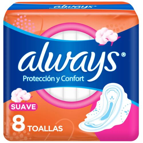TOALLAS FEMENINAS ALWAYS PROTECCION PLUS SUAVE x 8 UNIDADES