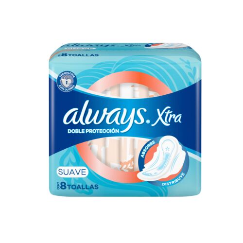 TOALLITAS FEMENINAS ALWAYS EXTRA DOBLE PROTECCION SUAVE x 8 UNIDADES