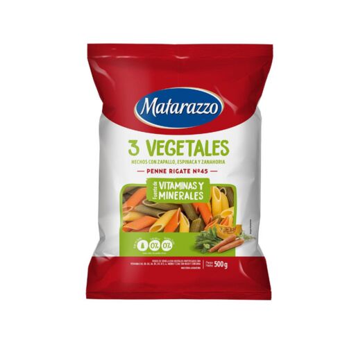 FIDEOS MATARAZZO PENNE RIGATE 3 VEGETALES x 500 GR