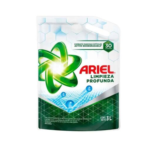 JABON DE ROPA ARIEL LIQUIDO POUCH LIMPIEZA PROFUNDA x 3 LT