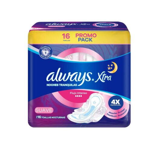 TOALLITAS FEMENINAS ALWAYS NOCTURA EXTRA PROTECCION SUAVE x 16 UNIDADES