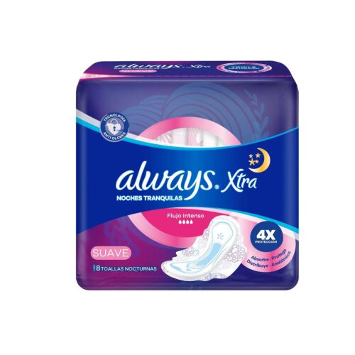 TOALLITAS FEMENINAS ALWAYS NOCTURA EXTRA PROTECCION SUAVE x 8 UNIDADES