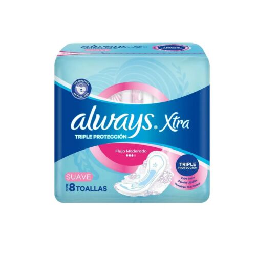 TOALLITAS FEMENINAS ALWAYS EXTRA TRIPLE PROTECCION DIA SUAVE x 8 UNIDADES