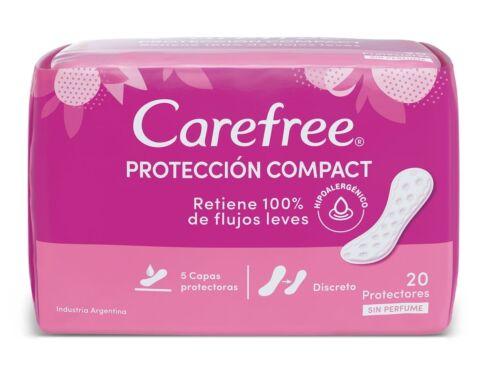 PROTECTOR DIARIO CAREFREE PROTECCION COMPACT SIN PERFUME TODOS LOS DIAS x 20 UNIDADES