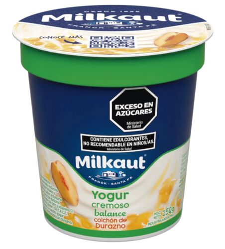 YOGUR MILKAUT DESCREMADA CON TROZOS DURAZNO POTE x 150 GR