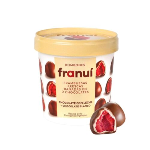 FRAMBUESAS FRANUI CHOCOLATE CON LECHE Y BLANCO x 150 GR
