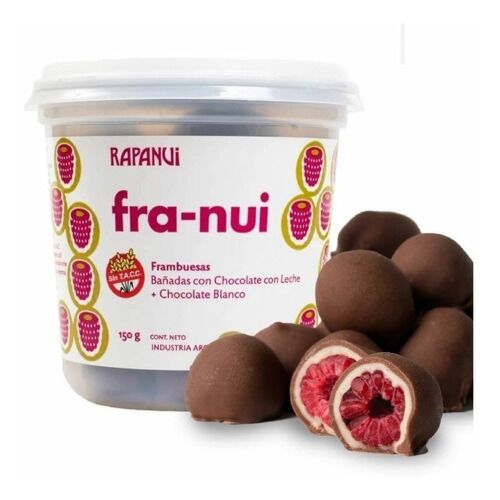 FRAMBUESAS FRANUI CHOCOLATE AMARGO Y BLANCO x 150 GR