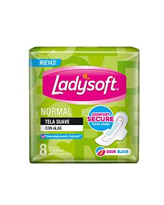 TOALLITAS FEMENINAS LADYSOFT NORMAL SECA CON ALAS x 8 UNIDADES