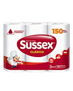 ROLLO DE COCINA SUSSEX CLASICO 50 PAÑOS x 3 UNIDADES