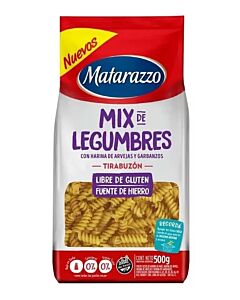 FIDEOS MATARAZZO TIRABUZON MIX LEGUMBRES x 500 GR